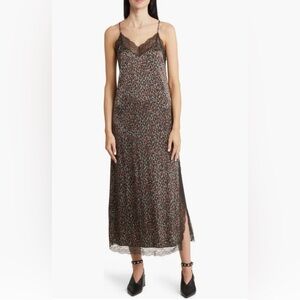 NWT. Scotch & Soda. Leopard Print Lace Trim Slipdress.